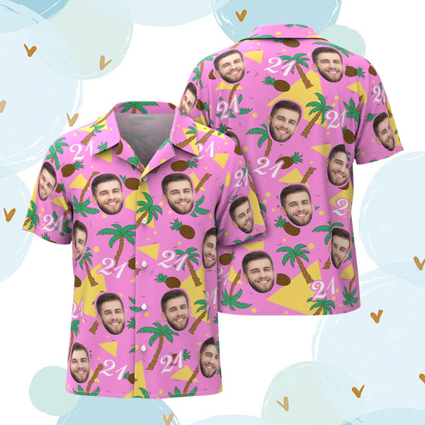 Custom Multi-color Face and Numbers Hawaiian Shirt Coconut Tree and Pineapple Gift for Men - MyFaceBoxerUK
