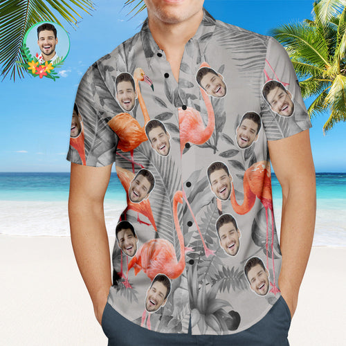 Custom Face Hawaiian Shirt Flamingo Party Personalized Shirt with Your Photo - MyFaceBoxerUK