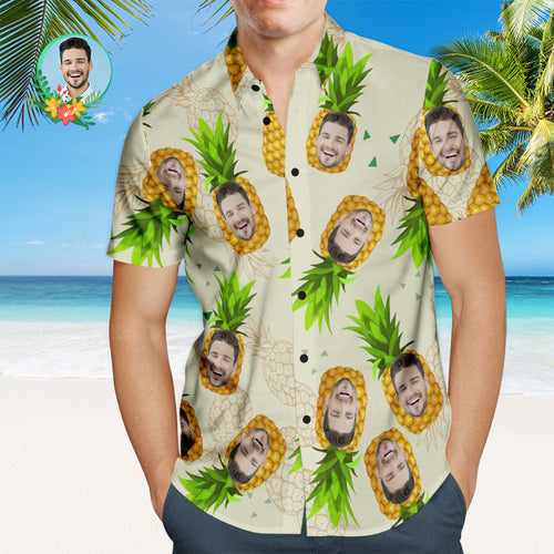 Custom Face Hawaiian Shirt Funny Pineapple Personalized Shirt with Your Photo - MyFaceBoxerUK