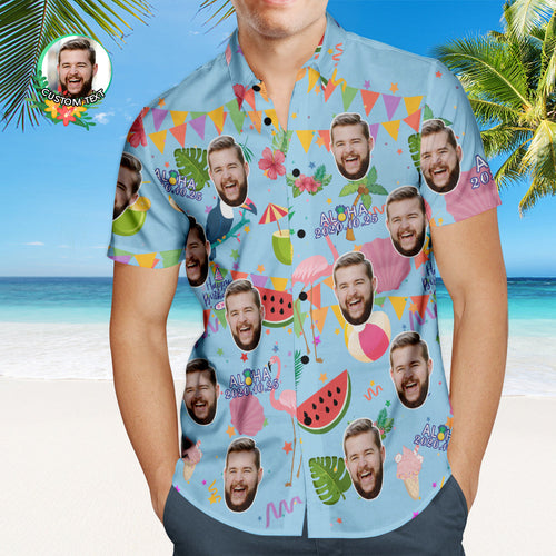 Custom Aloha Birthday Party Hawaiian Shirt Personalized Shirt with Your Face and Birthday Date - MyFaceBoxerUK