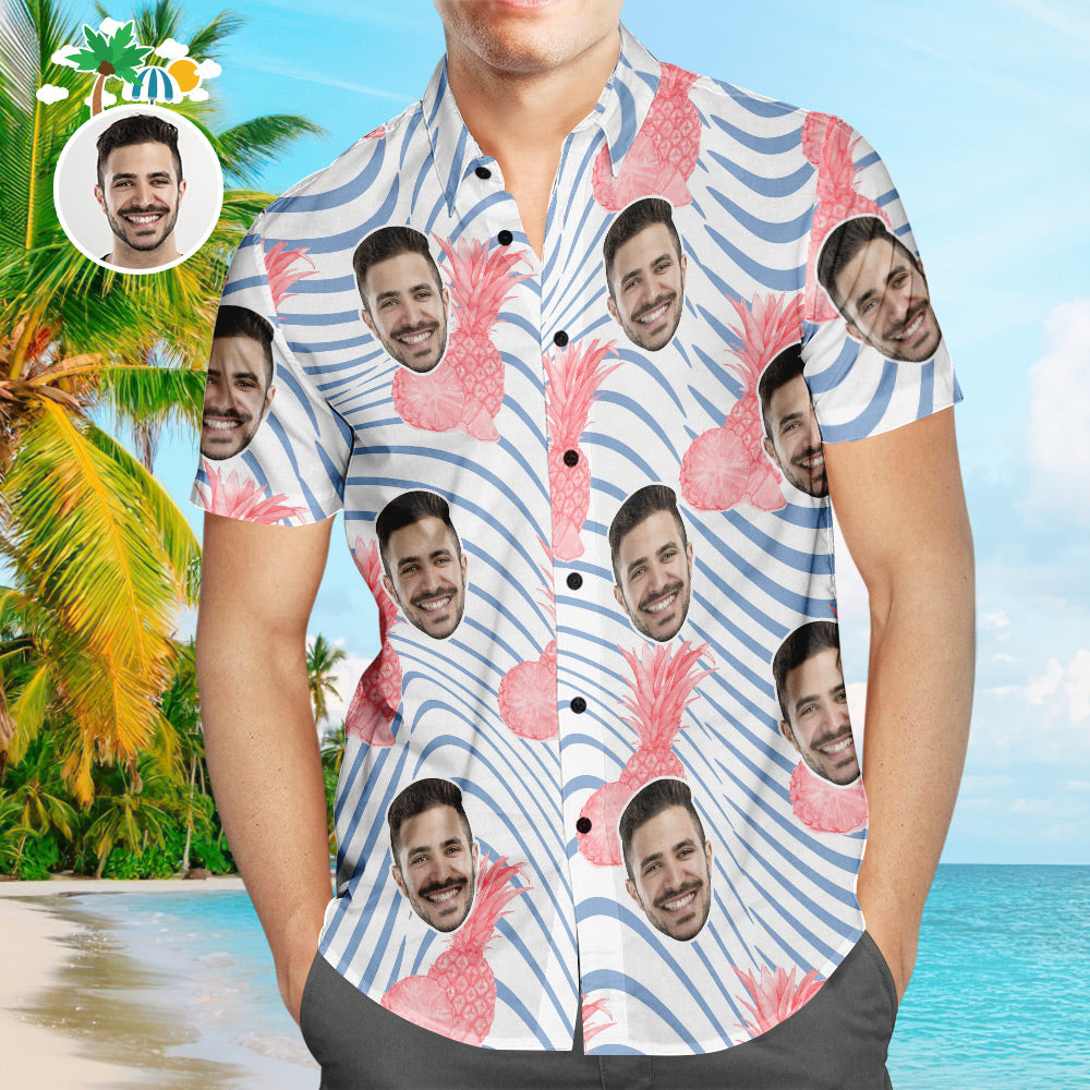 Custom Face Hawaiian Shirt Pure Pineapple Personalized Aloha Beach Shirt For Men - MyFaceBoxerUK