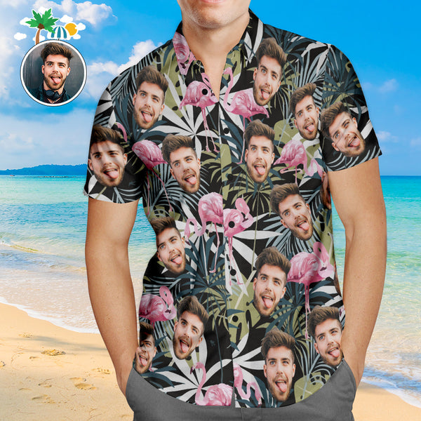 Custom Face Hawaiian Shirt Leaves and Flamingo Personalized Aloha Beach Shirt For Men - MyFaceBoxerUK