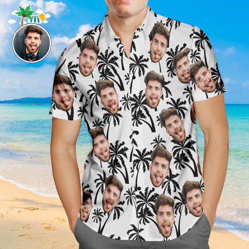 Custom Face Hawaiian Shirt Coconut Trees Design Personalized Aloha Beach Shirt For Men - MyFaceBoxerUK