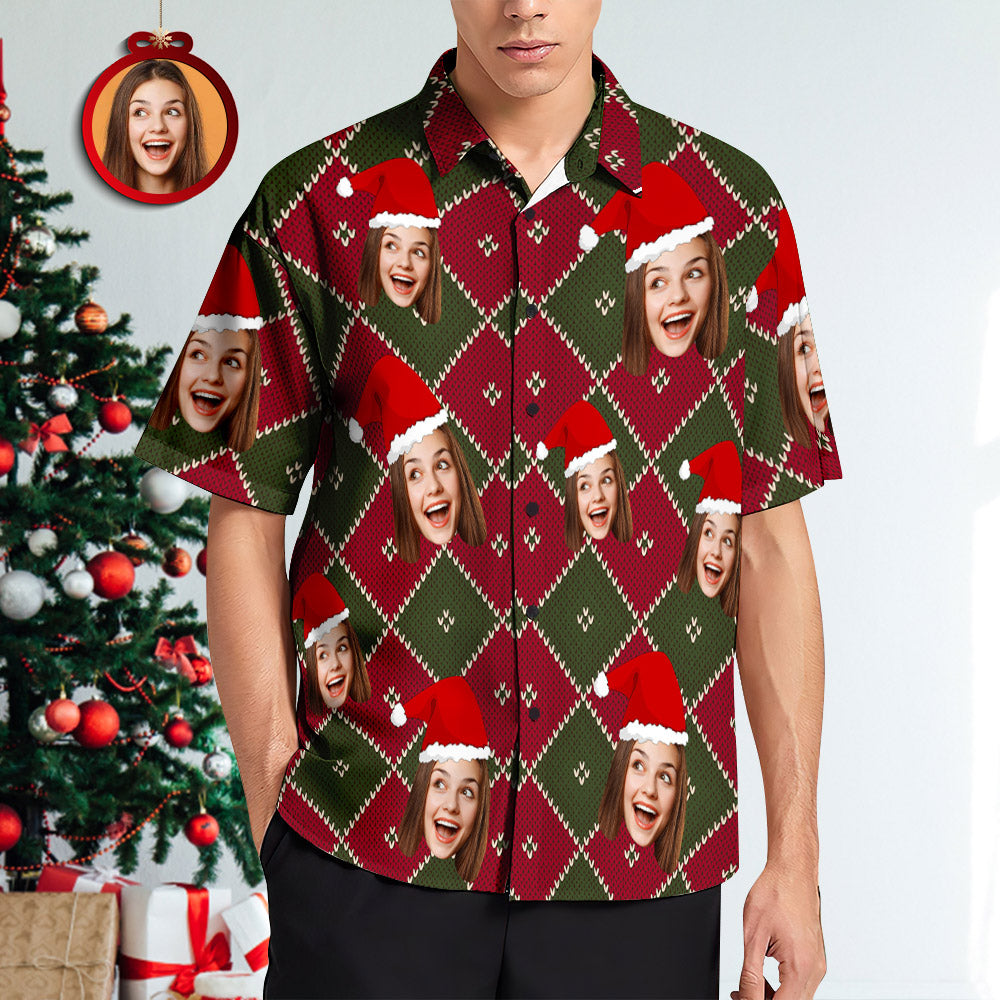 Custom Face Grid Christmas Men's Hawaiian Shirt - MyFaceBoxerUK