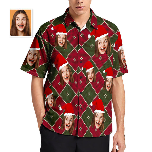 Custom Face Grid Christmas Men's Hawaiian Shirt - MyFaceBoxerUK