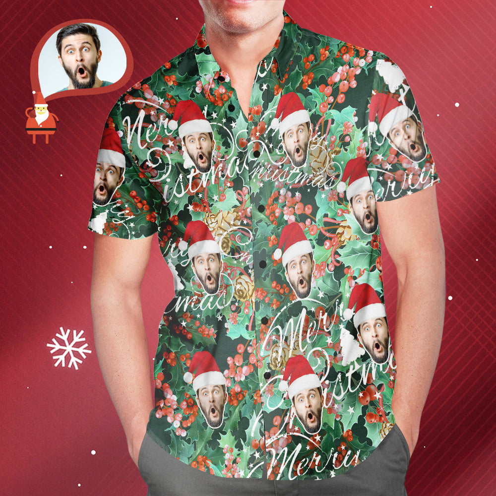 Men's Custom Face Merry Christmas Hawaiian Shirt Personalised Christmas Gift - MyFaceBoxerUK