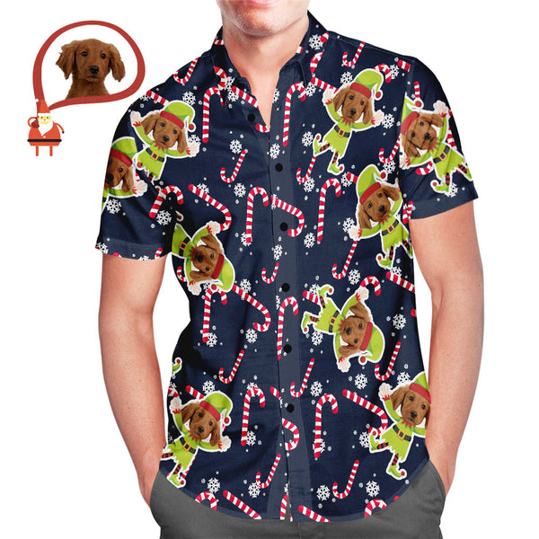 Custom Gog Face Christmas Elf Men's All Over Print Hawaiian Shirt Christmas Gift for Him - MyFaceBoxerUK