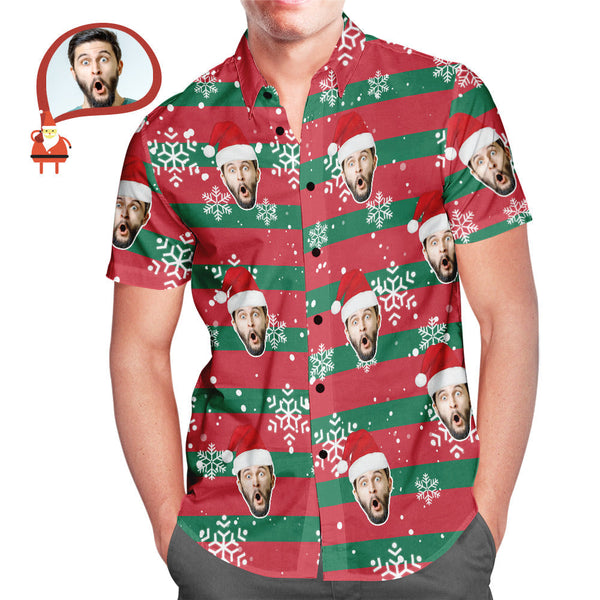 Custom Face Santa Red and Green Christmas Hawaiian Aloha Shirts Gift for Him - MyFaceBoxerUK