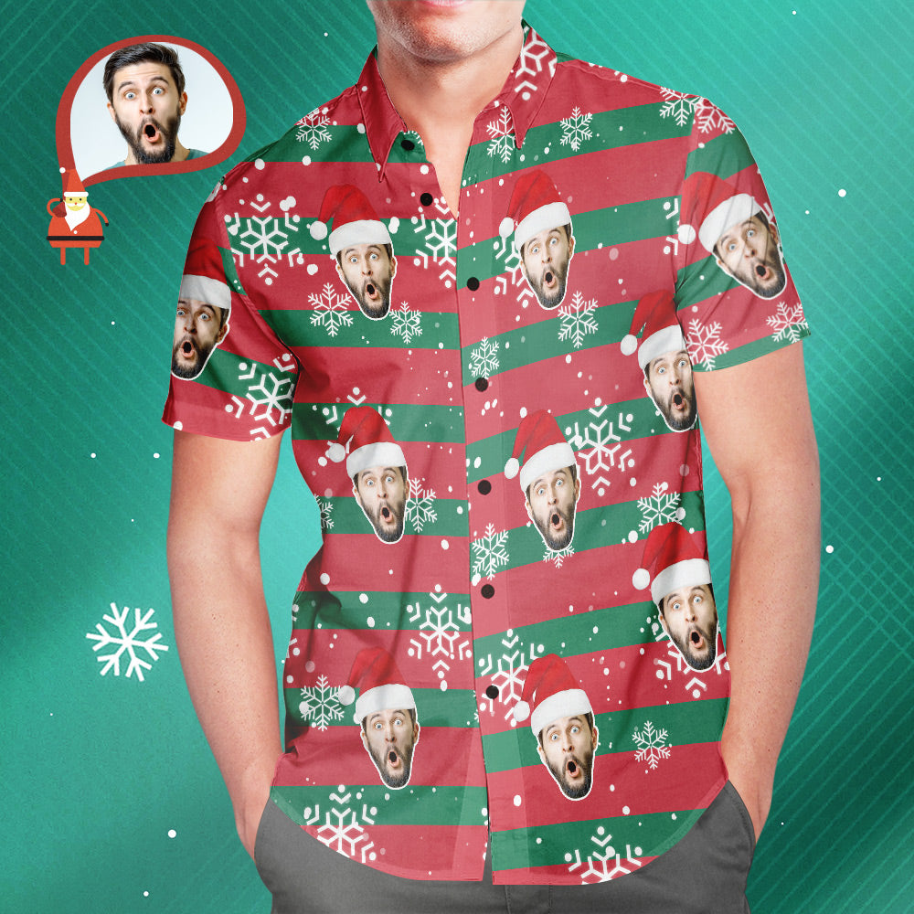 Custom Face Santa Red and Green Christmas Hawaiian Aloha Shirts Gift for Him - MyFaceBoxerUK