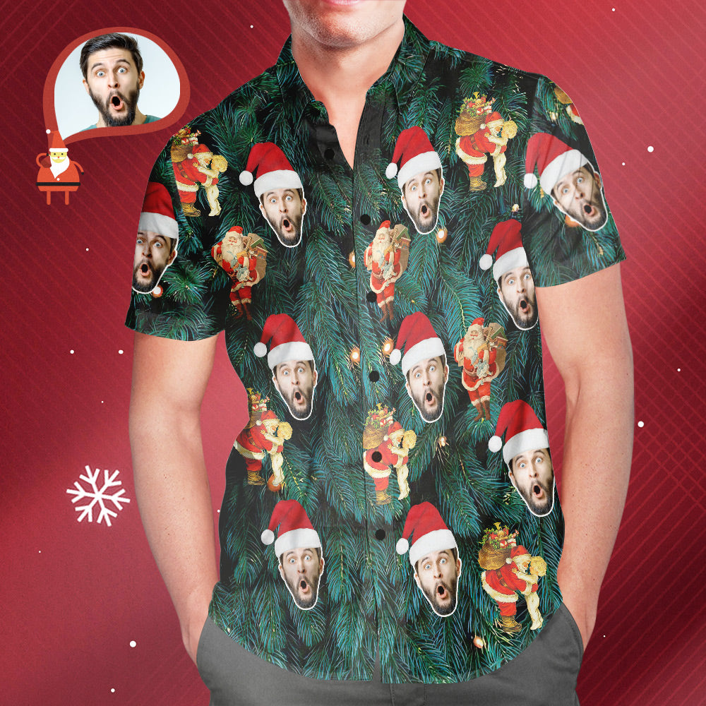 Custom Face Men's All Over Print Christmas Tree Style Hawaiian Shirt Christmas Gift - MyFaceBoxerUK