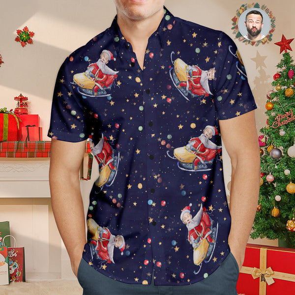 Custom Face Hawaiian Shirt Personalised Santa Claus Funny Christmas Shirts For Men - MyFaceBoxerUK