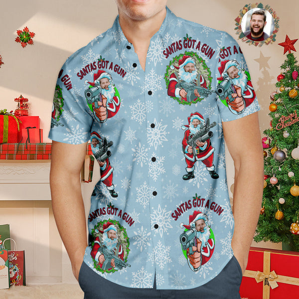 Custom Face Hawaiian Shirt Personalised Photo Funny Santa Claus Christmas Shirt With Machine Gun - MyFaceBoxerUK