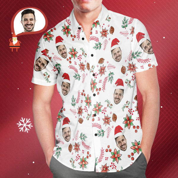 Custom Face Christmas Pattern Hawaiian Shirts Funny Personalised Photo Hawaiian Shirt For Men - MyFaceBoxerUK
