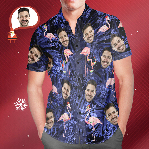 Custom Face Hawaiian Shirts Personalised Photo Flamingo On Christmas Shirt For Men - MyFaceBoxerUK