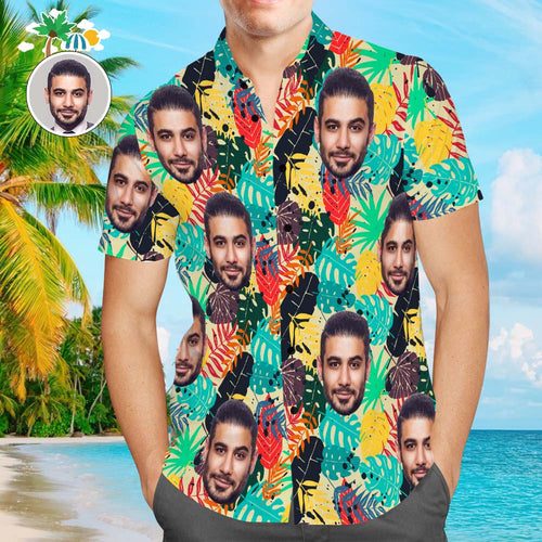 Custom Face Men's All Over Print Aloha Hawaiian Shirt Colorful Leaves - MyFaceBoxerUK
