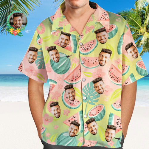 Custom Face Men's All Over Print Aloha Hawaiian Shirt Watermelons and Summer