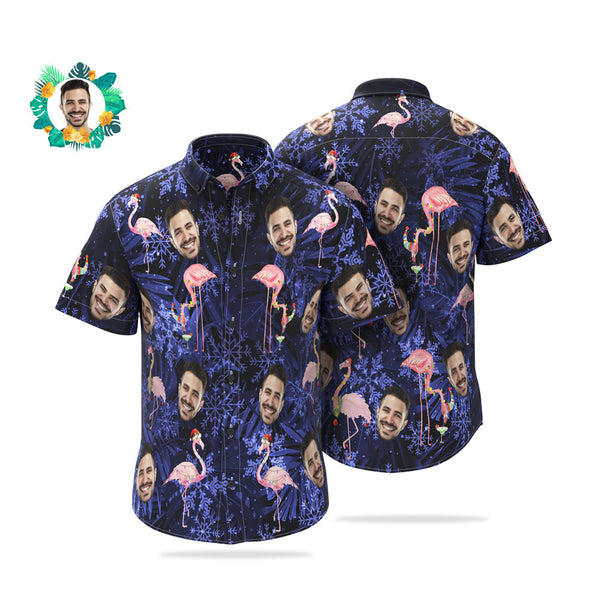 Custom Face Hawaiian Shirts Personalised Photo Flamingo On Christmas Shirt For Men - MyFaceBoxerUK