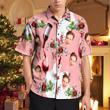 Custom Face Hawaiian Shirts Pink Christmas Men's Christmas Shirts A Glass Of Fine Wine - MyFaceBoxerUK