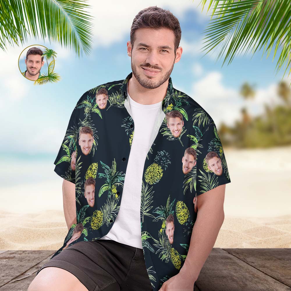 Custom Face Hawaiian Shirt Men's Popular All Over Print Hawaiian Beach Shirt Holiday Gift - Tropical Pineapple - MyFaceBoxerUK