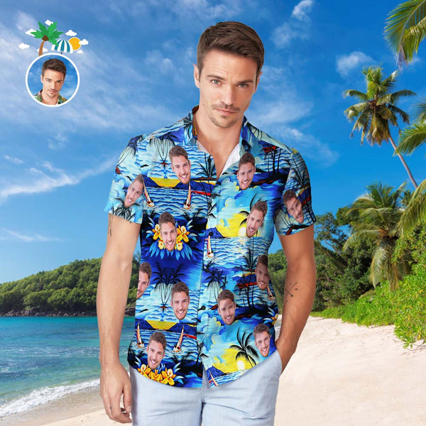 Custom Face Hawaiian Shirt Men's Popular All Over Print Hawaiian Beach Shirt Gift - Romantic Sea View - MyFaceBoxerUK