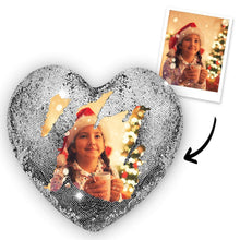 Christmas Gifts Custom Love Heart Photo Magic Sequin Pillow Multicolor Shiny