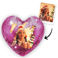 Christmas Gifts Custom Love Heart Photo Magic Sequin Pillow Multicolor Shiny