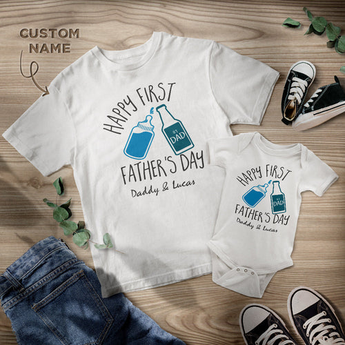 Custom Name Shirt Personalized Daddy And Baby Matching Outfits Happy First Father's Day Gift
