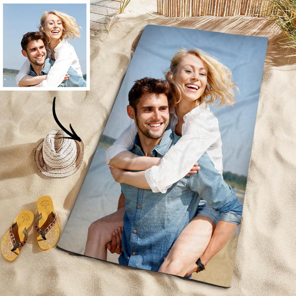 Customized Photo Personalised Beach Towel Gift PoolTowel for Wedding Anniversary