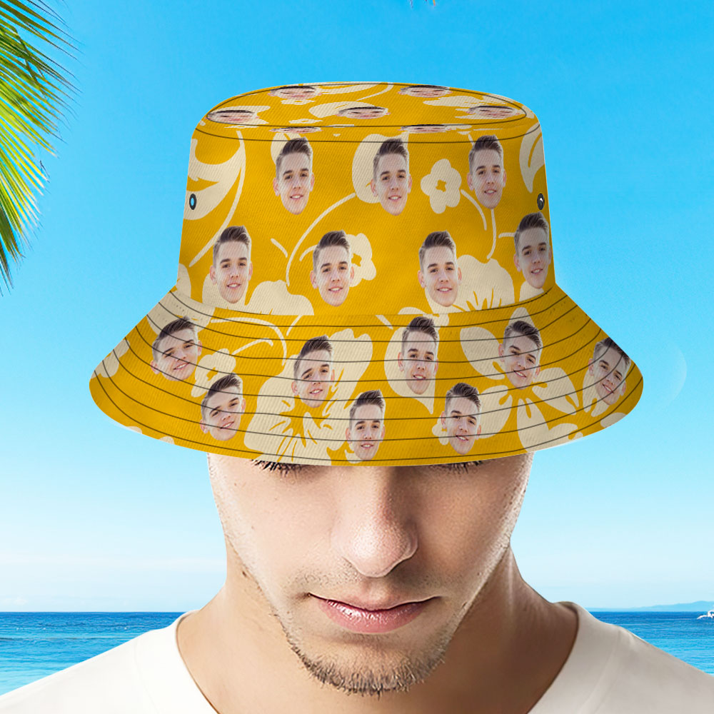 Personalized Face Hat Tropical Flower Print Hawaiian Fisherman Hat Bucket Hat