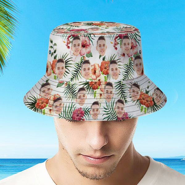 Personalized Photo All Over Print Tropical Flower Print Hawaiian Fisherman Hat Bucket Hat