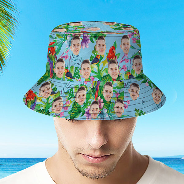 Custom Face Hat Tropical Flower Print Hawaiian Fisherman Hat Bucket Hat