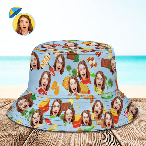 Custom Bucket Hat Personalize Face Food Bucket Hat Summer Wide Brim Fisherman Hat Gifts