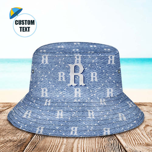 Custom Bucket Hat Unisex Blue Plaid Fisherman Hat Personalized Letter - MyFaceBoxerUK