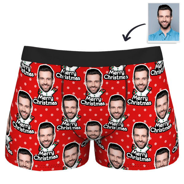 Men's Merry Christmas Customized Face Boxer Shorts