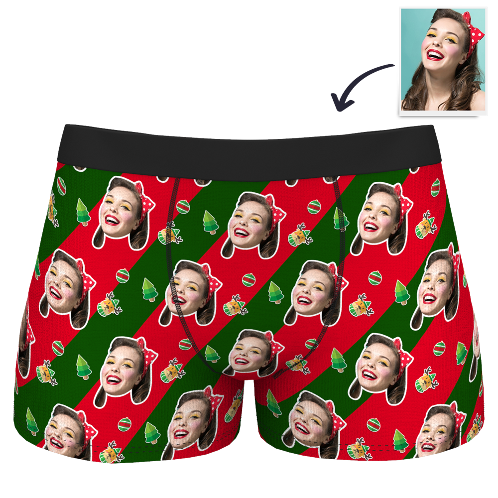 Men's Christmas Gifts Stripe Customized Face Boxer Shorts