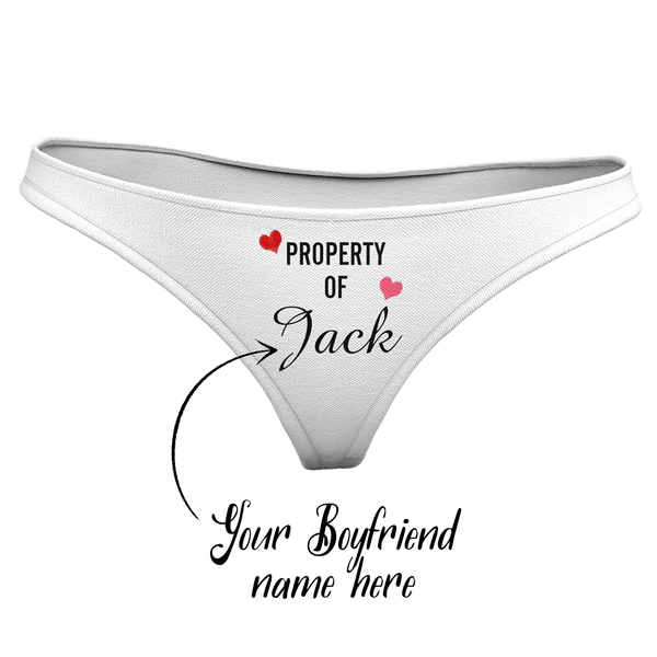 Women's Plain Custom Name Property of Thong Panty - heart