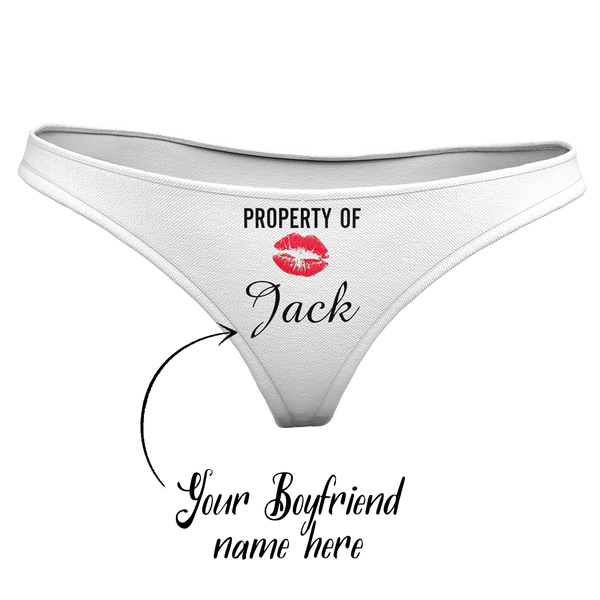 Women's Plain Custom Name Property of Thong Panty - Kiss