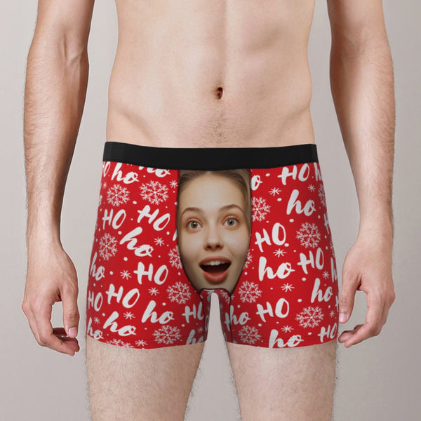 Custom Men's Photo Boxers Personalized Christmas Big Face Red Underwear Christmas Gift for Him - MyFaceBoxerUK