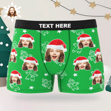 Custom Christmas Underwear with Face Personalized Boxers Printed with Biscuit Pattern & Hats Gift for Boyfriend - MyFaceBoxerUK