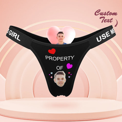Custom Face Panties Property of You Personalized Waistband Engraved Thong Gift for Her - MyFaceBoxerUK