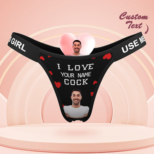 Custom Face Panties Love Your Cock Personalized Waistband Engraved Thong Gift for Her - MyFaceBoxerUK