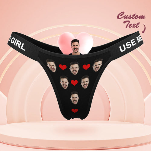 Custom Face Panties Classic Love Heart Personalized Waistband Engraved Thong Gift for Her - MyFaceBoxerUK