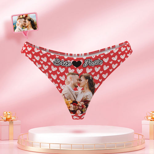 Custom Photo and Name Women Panties Personalized Heart Picture Thongs Underwear Gift For Her - MyFaceBoxerUK
