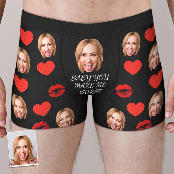 Personalize Face Boxer Love Heart and kiss Custom Funny Underwear Anniversary Valentine's Gifts for Him