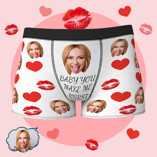 Personalize Face Boxer Love Heart and kiss Custom Funny Underwear Anniversary Valentine's Gifts for Him