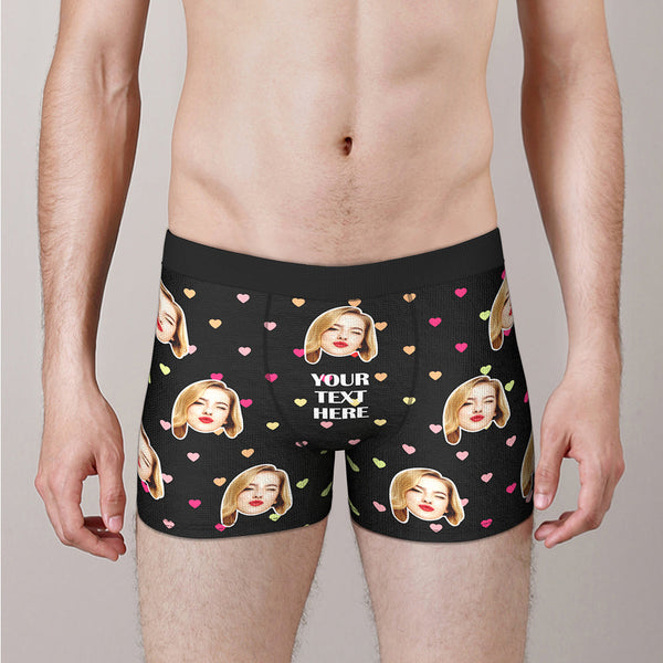 Custom Face and Text Boxers Briefs Colorful Love Personalized Photo Underwear Fun Anniversary Gift for Him - MyFaceBoxerUK