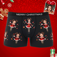 Custom Photo Boxer Santa Claus Face Underwear Couple Gifts Christmas Gift AR View - MyFaceBoxerUK