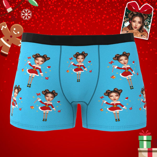 Custom Photo Boxer Santa Claus Face Underwear Couple Gifts Christmas Gift AR View - MyFaceBoxerUK
