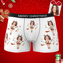 Custom Photo Boxer Christmas Elk Face Underwear Men's Underwear Couple Gifts Christmas Gift AR View - MyFaceBoxerUK