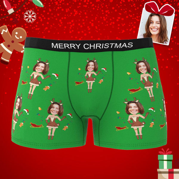 Custom Photo Boxer Christmas Elk Face Underwear Men's Underwear Couple Gifts Christmas Gift AR View - MyFaceBoxerUK